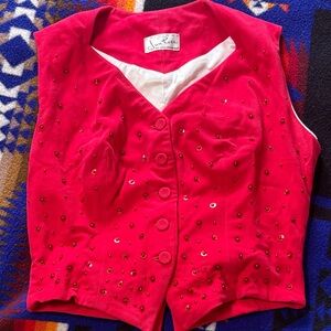 Vintage 1950s Fuchsia Beaded Button Front Vest - Ann Rose